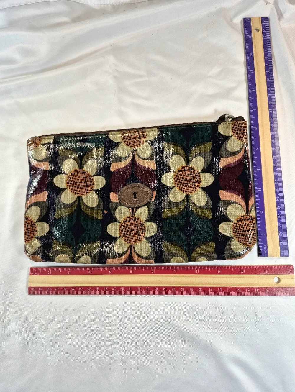 Floral Pattern Vinyl Cosmetic Pouch - Multicolor